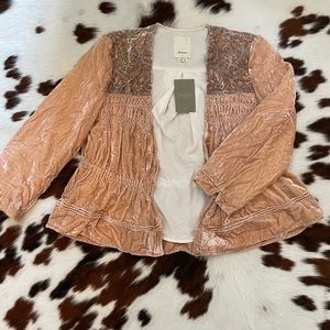 Anthropologie Elevenses cropped velvet jacket, size 10, peach/nude color
